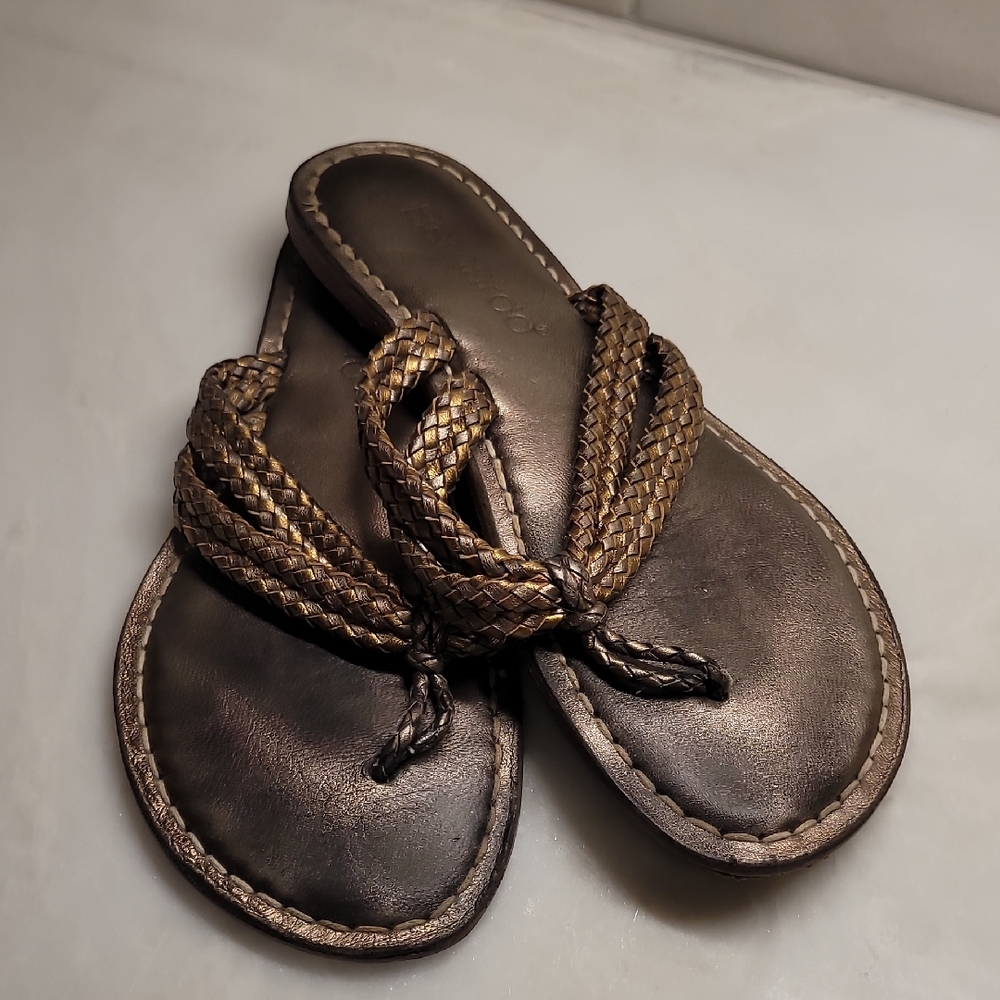 Bernardo Metallic Bronze Braided Thong Sandals
